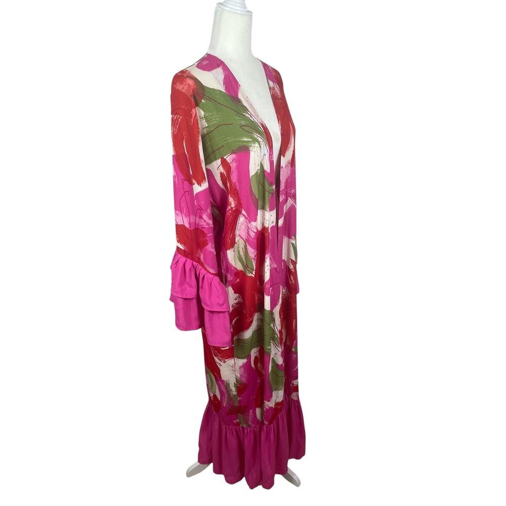 Anthropologie Bel Kazan Floral Kaftan Kimono Maxi Duster Ruffles Bell Sleeve OS - Picture 8 of 15